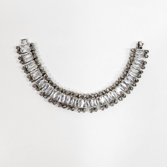 Vintage Clear Baguette Rhinestone Wide Link Bracelet 7 Inch - Picture 3 of 7